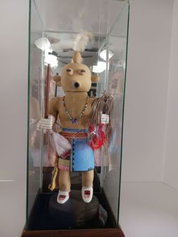 Vintage Katchina Doll in glass & mirror case