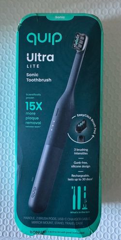Quip Ultra Lite Sonic Toothbrush Rechargeable 3 Modes Pressure Sensor Ash Black.