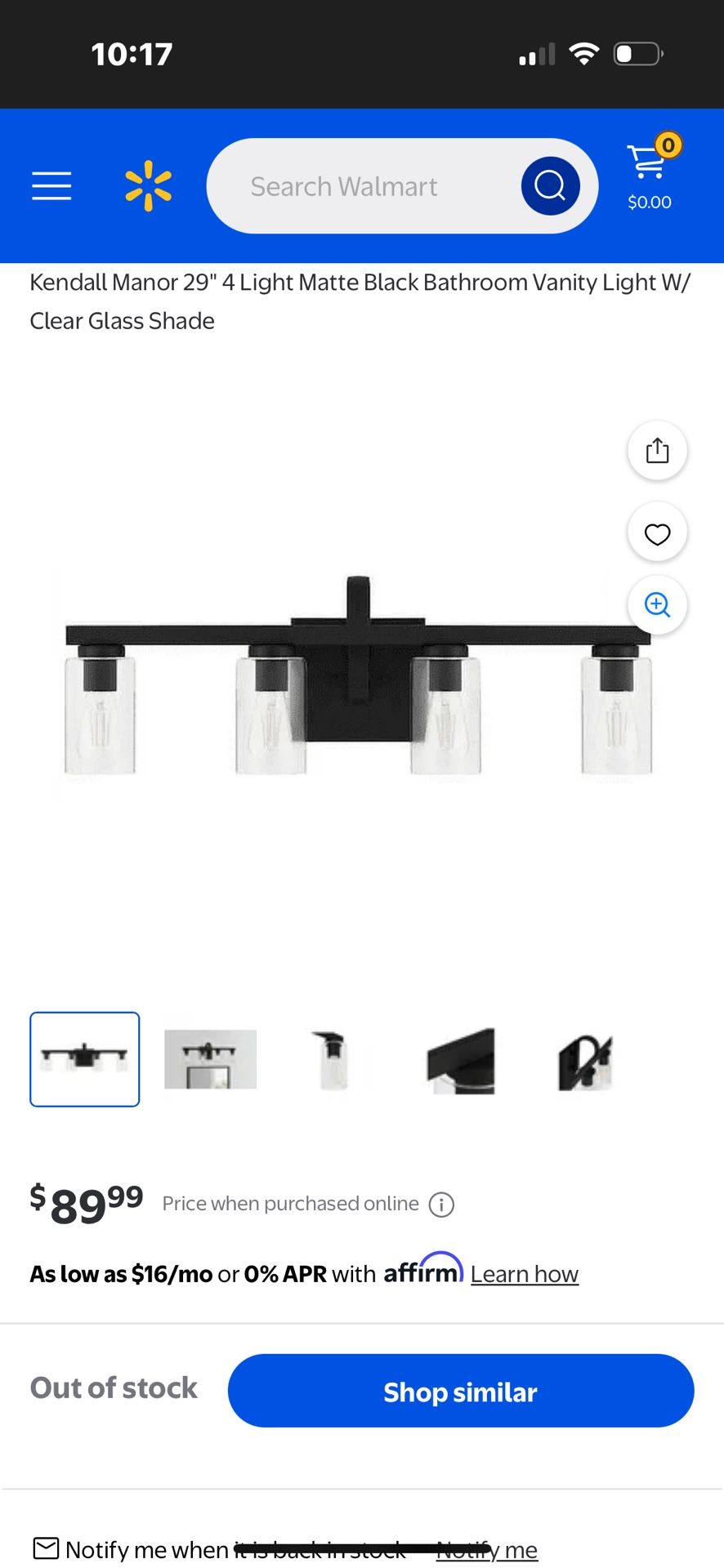 Hampton Bay Kendall Manor 29" 4 Light Matte Black Bathroom Vanity Light W/ Clear Glass Shade