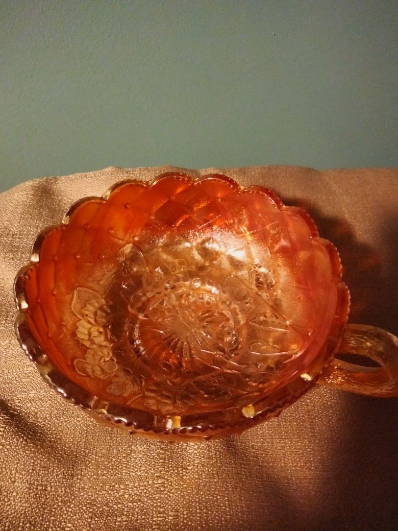 Amber Colored Carnival Glass Finish Bowl