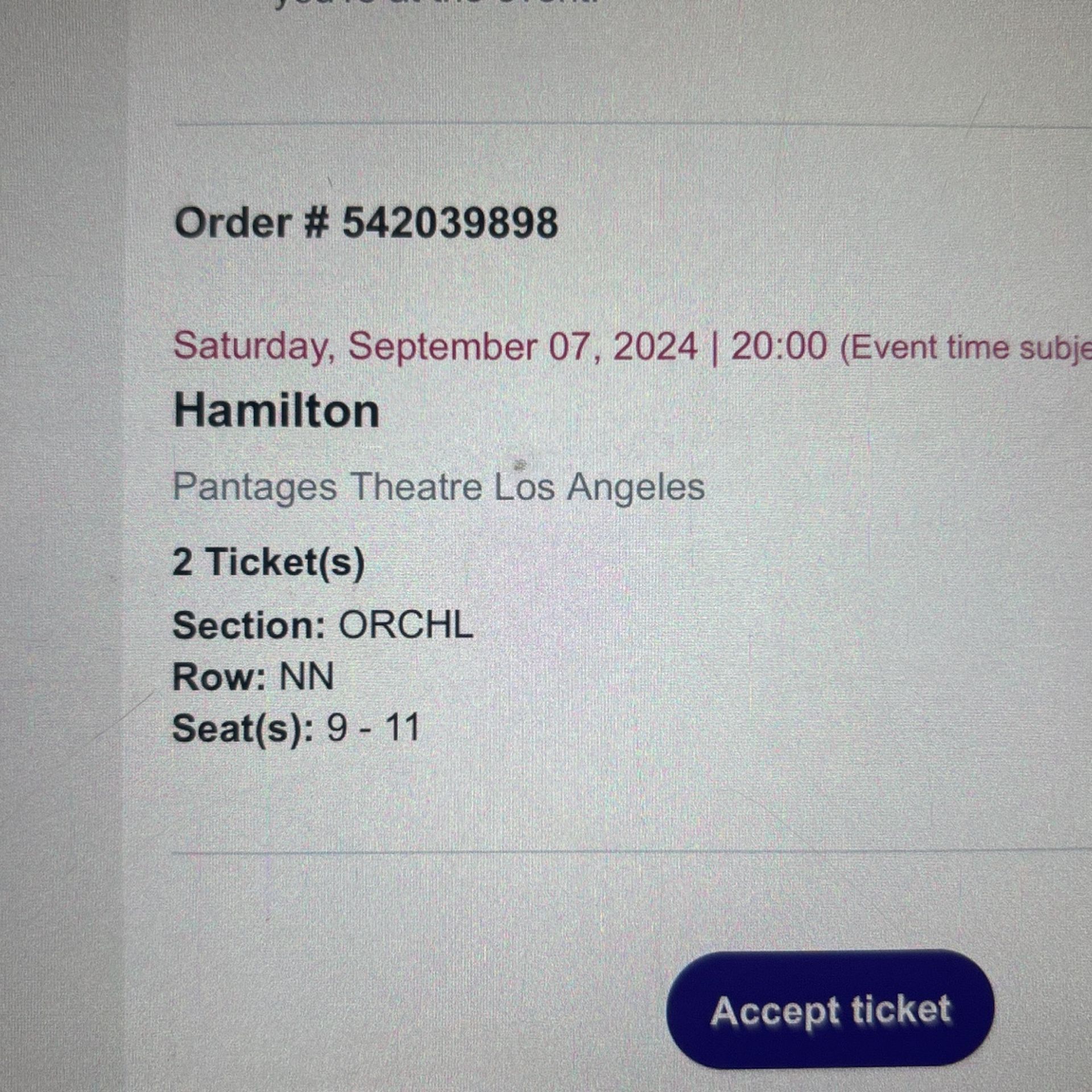 HAMILTON tonight 8pm