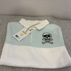 Boys Size 7 long sleeve collared skull shirt top - Brand New - Halloween