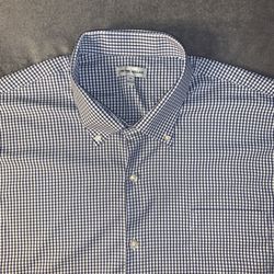 Peter Millar Size 2XL XXL 2X Gingham Plaid White Blue Long Sleeve Button Shirt