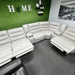 Aubrey Ivory Reclining Couch Sectional - Free Delivery