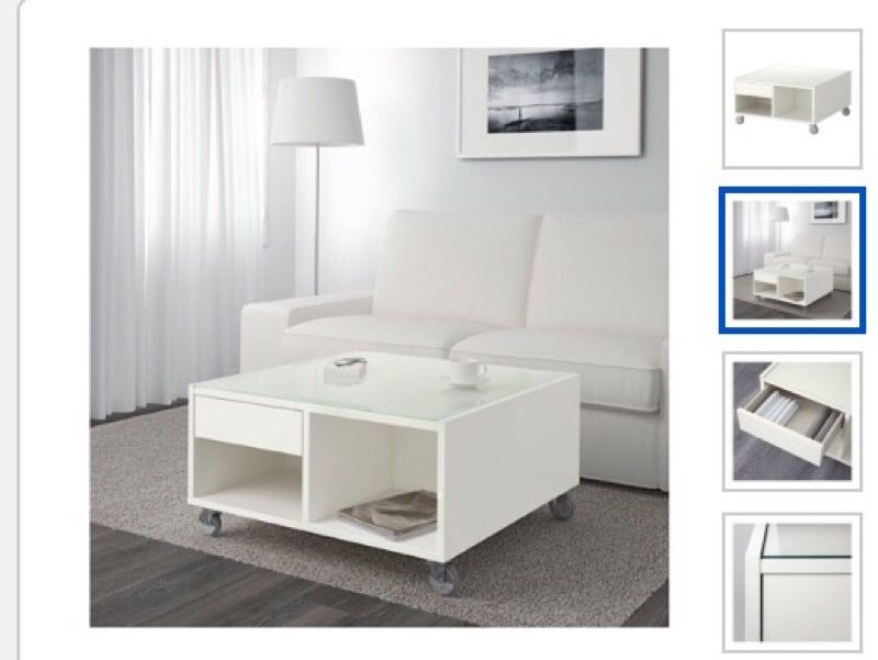 Brand new ikea Boksel glass coffee table white wheels metal