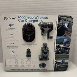 Atomi Qi2 3-in-1 Magnetic Wireless Car Charge Kit, 15W Fast-Charge Phone Mount