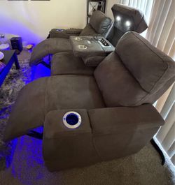 Power Reclining Theater Sofa with LED Lighting