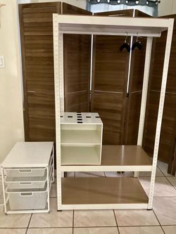 Metal shelf with rack and file table and storage
