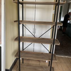 Wood And Black Metal Bookshelf/ Bookcase