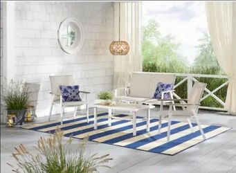 Shell White 4-Piece Sling Outdoor Patio Conversation Seating Set