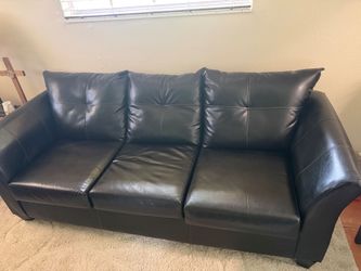 Black Leather 3-Seat Sofa