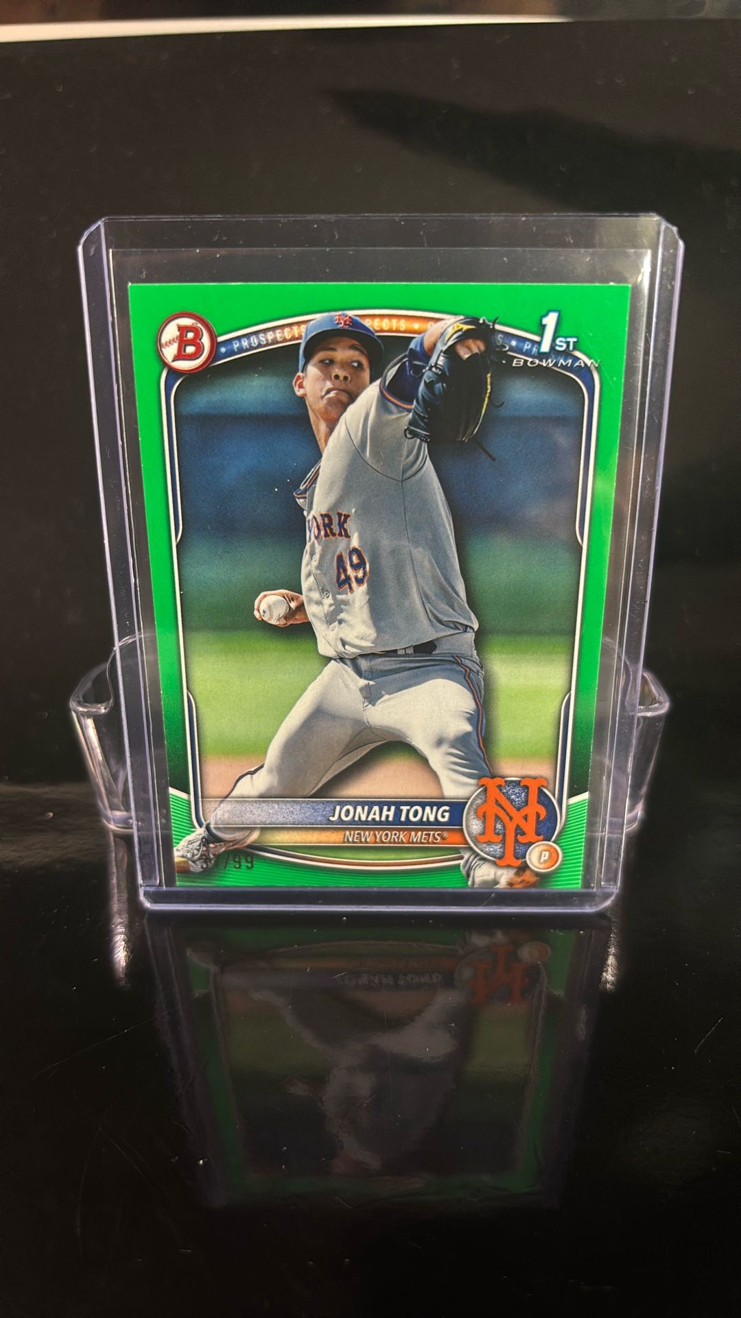 2025 Bowman Chrome Jonah Tong 1st Green Refractor SP /99 Mets