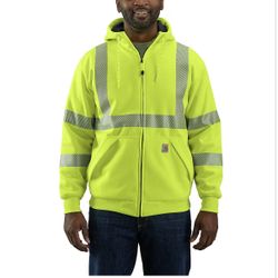 NWT Carhartt Hoodie Mens Large Yellow Class 3 Hi Vis Zip Jacket