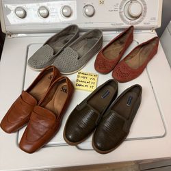 4 pairs Shoes bundle Women’s 7-7.5 Grey Slip-On Flats loafers Comfortable Everyday.