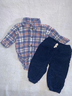 Baby Boy Plaid Bodysuit and Corduroy Pants Set