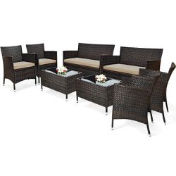 8 piece outdoor patio set with cushions (black with beige cushions) - new in box 