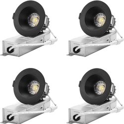 YUURTA 2-Inch 9W Deep Anti Glare Round Black Baffle Recessed Ceiling LED Downlight (Pot Light) Color Selectable 2700K-5000K CRI90+ Dimmable 600lm 120V