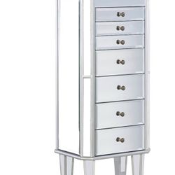 Powell Jewelry Armoire Wood, Silver Mirrored