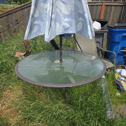 Glass Patio Table 4.5' Diameter, Umbrella Broken But Fixable