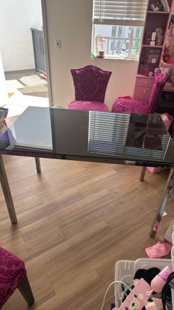 Black glass dining table