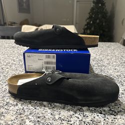 Birkenstock Boston Black Suede Soft Footbed Clogs Slipper Shoes New