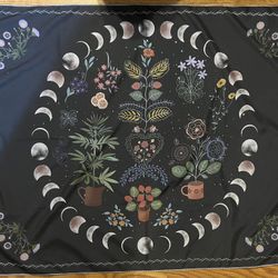 Bohemian Moon Phase Plant Tapestry, 30L x 40w
