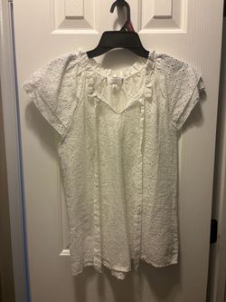 White Eyelet Ruffle Neck Blouse Size S