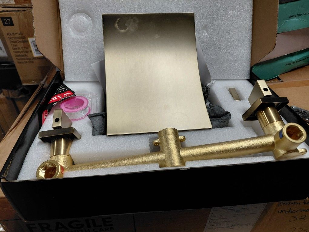 Sumerain Wall Mount Waterfall Style Roman Bathtub Faucet In Brushed Gold