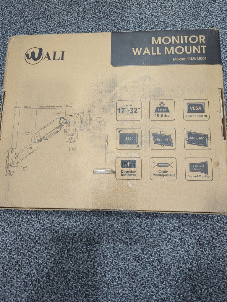 Single Monitor Wall Mount, Gas Spring, 1 Screen Up To 32inch, 19.8lbs