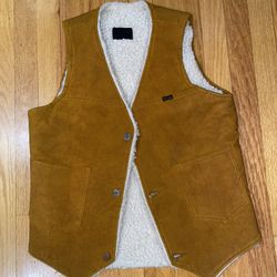 Vtg 70s WRANGLER Men’s M Faux Suede Chlorethane Sherpa Fleece Lined Vest Jacket