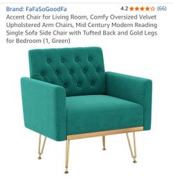 Green velvet accent chair with gold legs - new still in the box