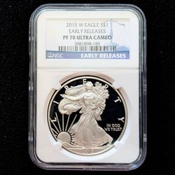 2015-W American Eagle 1 oz pure .999 silver PF70 Ultra Cameo proof $1 coin