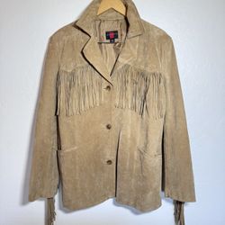 Vintage Leather Gallery Western Tan Leather Jacket Fringe Coat Mens Size XL