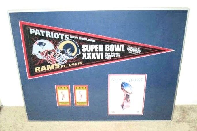 SUPER BOWL XXXVI PATRIOTS VS RAMS LARGE FRAMED DISPLAY
