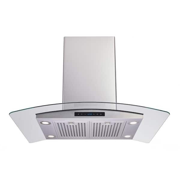30 in. 500CFM Convertible Glass Kitchen Island Range Hood in Stainless Steel