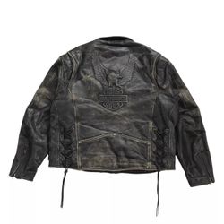 VINTAGE HARLEY DAVIDSON LEATHER JACKET 2XL XXL CRUISER EMBOSSED EAGLE BADGE HD