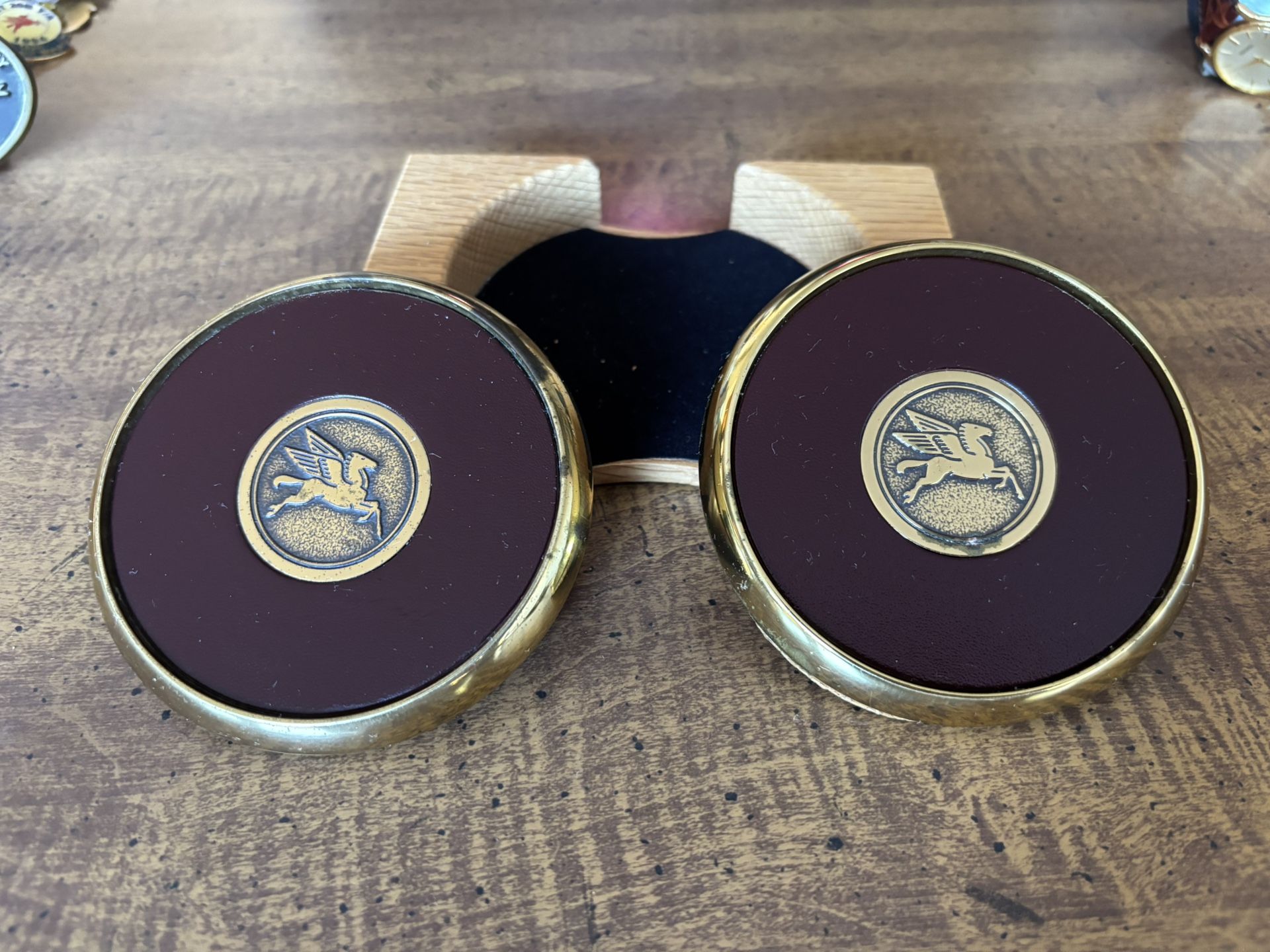 Mobil Oil Brass Coasters