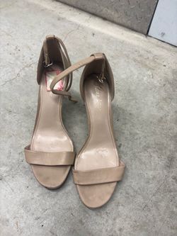 Essex Lane Beige Strappy Ankle Strap Open Toe Stiletto Heels Faux Leather 10M
