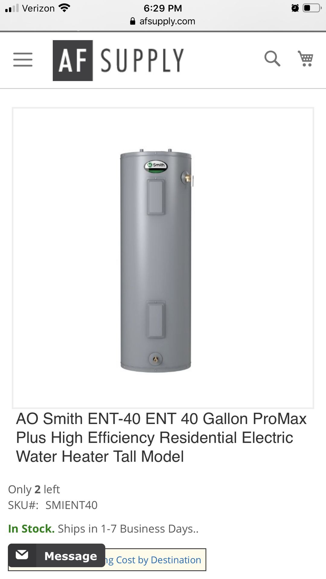 New 40 gal electric water heater
