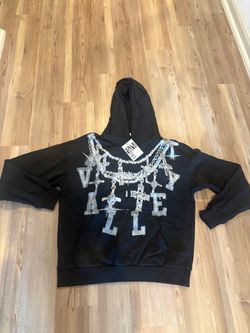 black valley hoodie with white chain detail