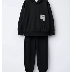 ZARA INTERLOCK HOODED SWEATSHIRT AND JOGGER PANTS SET Size 8-9