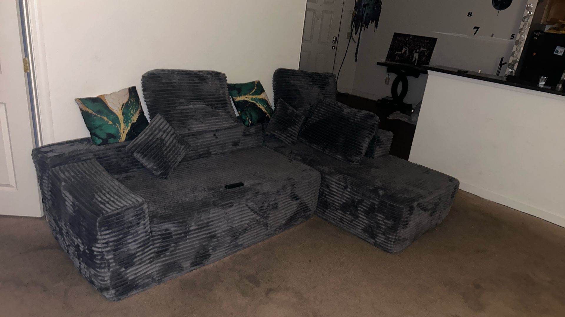 2 piece grey velvet couch