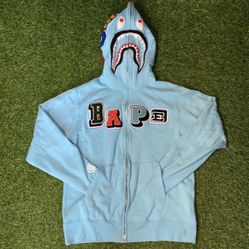 2022 Bape Multi Fonts Shark full zip hoodie FW21 baby SAX Blue 2022 Receipt