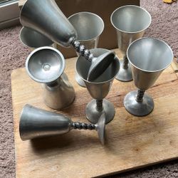 Italian Silver plate wine cups. Vintage Mid Twentieths Century Renaissance Wine goblet Set of 8