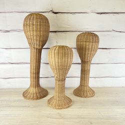 Wicker Hat Stand Mannequin Heads 3pc