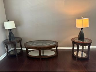 Ashley furnitures - tea table with 2 side tables and lights