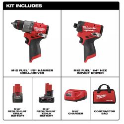 M12 FUEL 12-Volt Lithium-Ion Brushless Cordless Hammer Drill and Impact Driver Combo Kit w/2 Batteries and Bag (2-Tool)