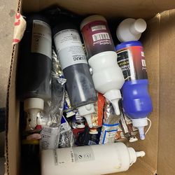 Lots used art paints and brushes