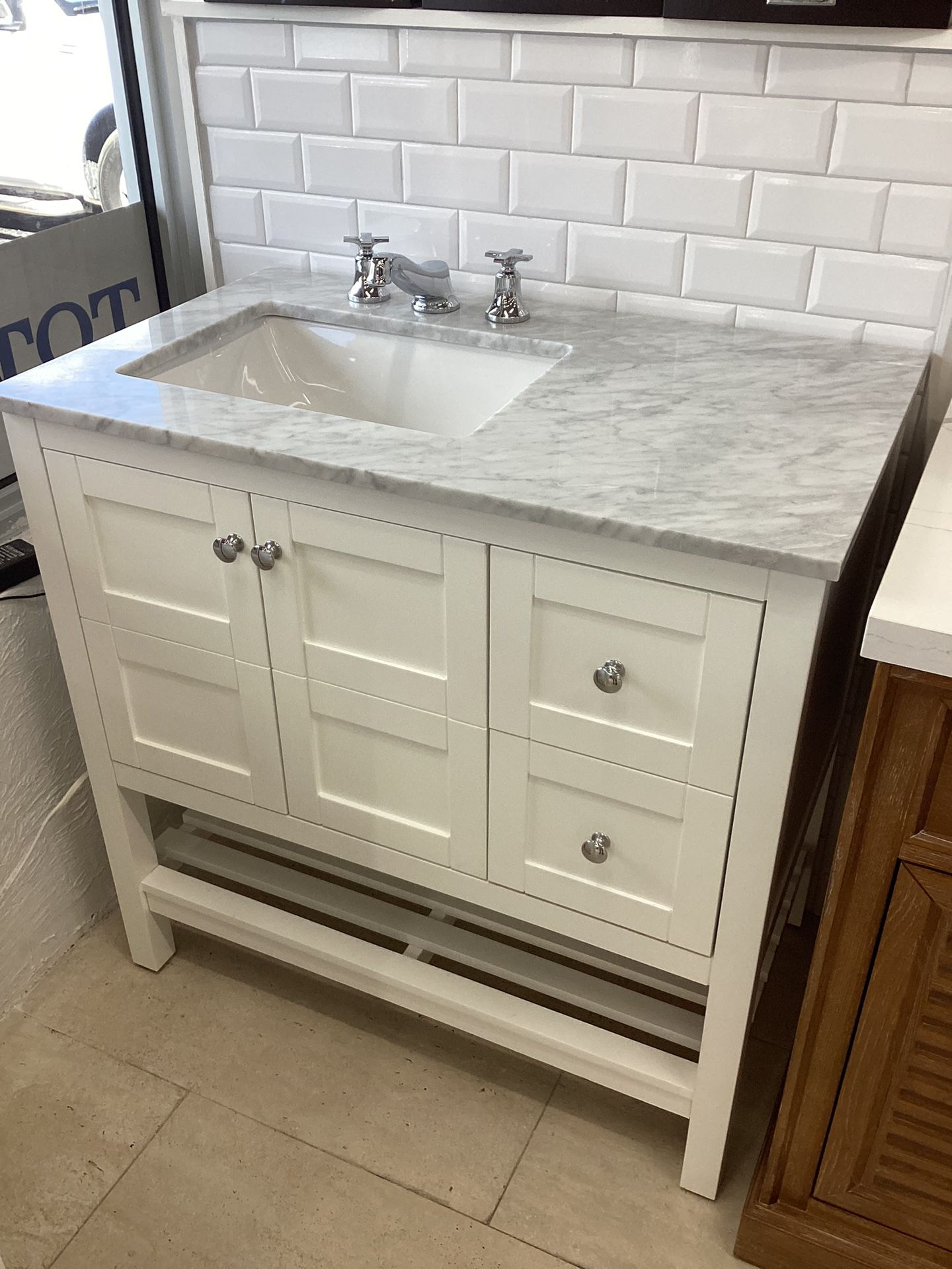 36” Bathroom Vanity Cabinet New Solid Wood Marble Top Sink Integrated Softclose Drawers Doors Ready For Pick Up Today