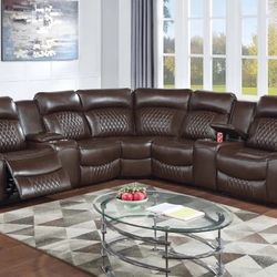 New Luxury Too Grain Genuine Leather Sectional Couch / Free Delivery 